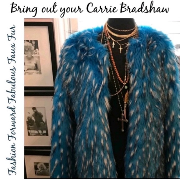 Sale!!!Warm & Chic Faux Fur Coat Chic in Blue Small - Picture 6 of 16